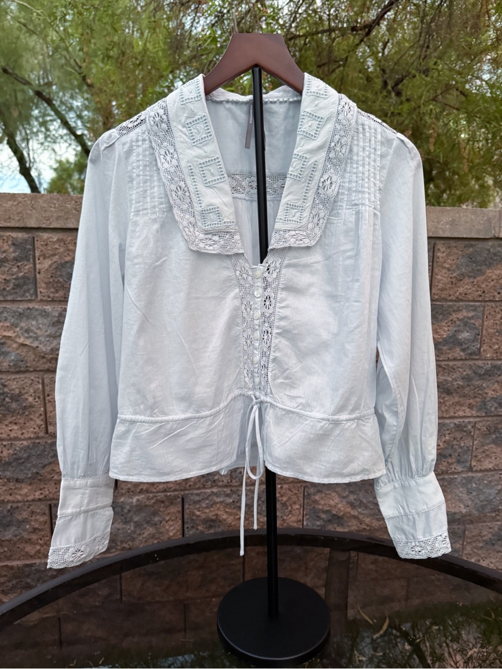 By Anthropologie Lace-Placket Long-Sleeve Blouse
